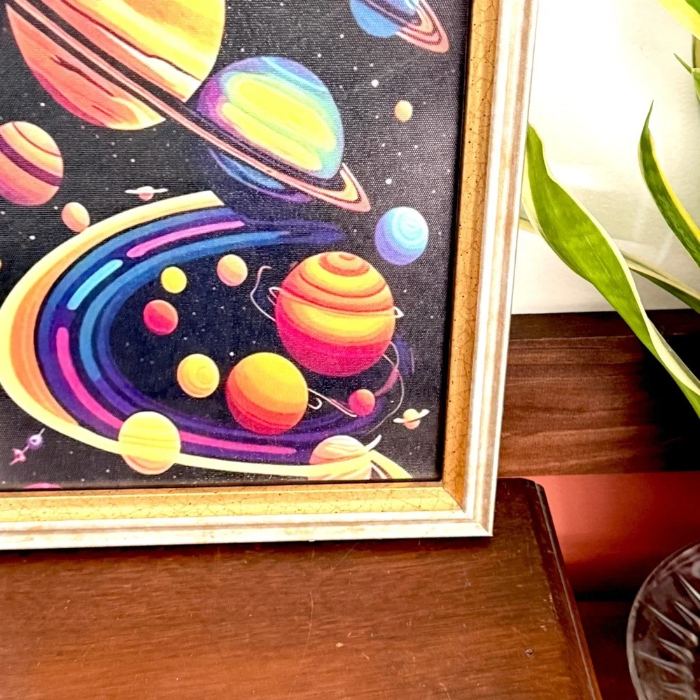 Bright Outer Space Planets Solar System Night Sky Canvas Art Print Framed Color